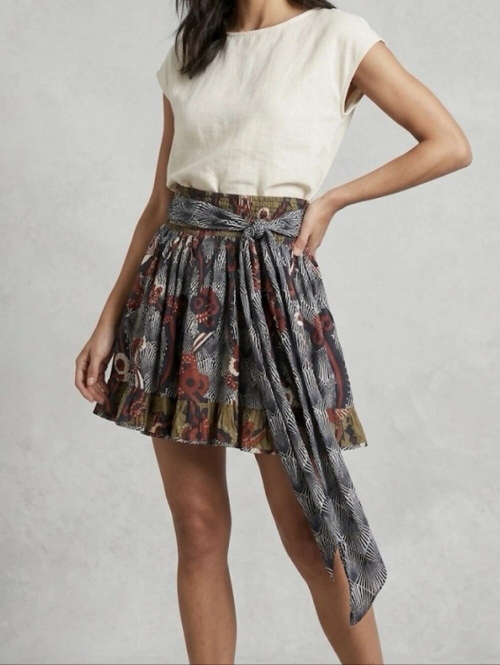 Anthropologie LET ME BE Belted A-Line Cotton Mini Skirt Size XS
